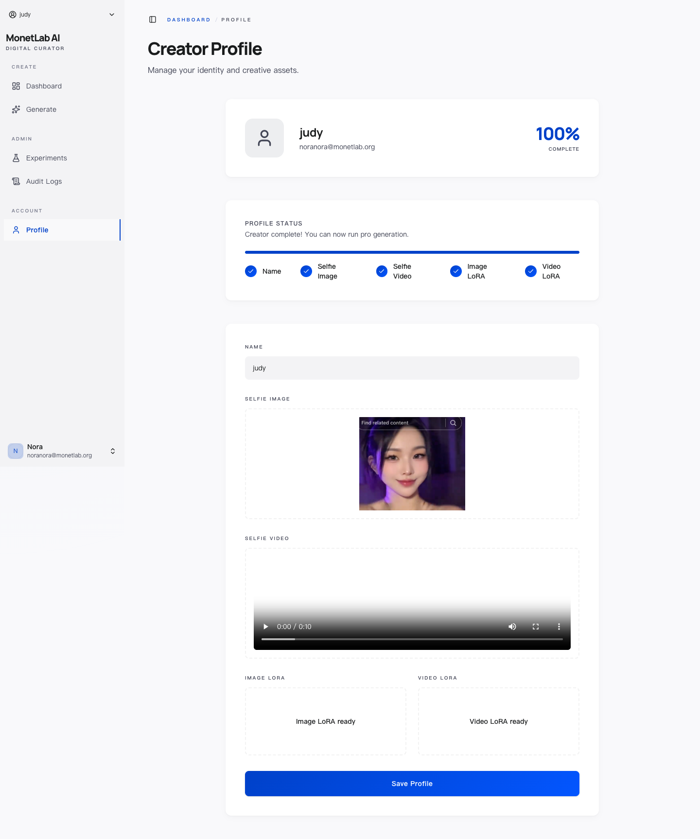 Creator profile screenshot
